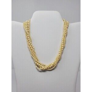 VINTAGE MARVELLA IVORY FAUX PEARL 4 STRAND TWIST NECKLACE FASHION JEWELRY
